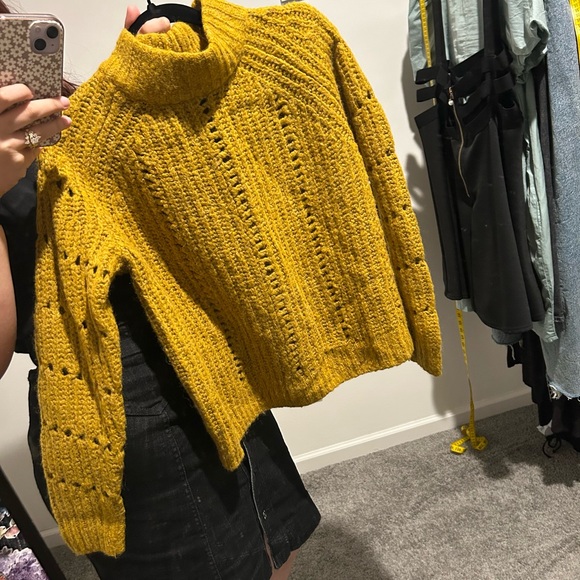 Madewell Mockneck Pullover Sweater Women’s Mustard Yellow Fall Winter Cropped - Picture 8 of 8